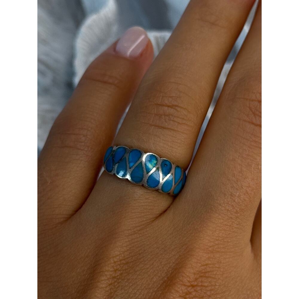 925 Sterling Silver Turquoise Ring Size 7 - Picture 10 of 10